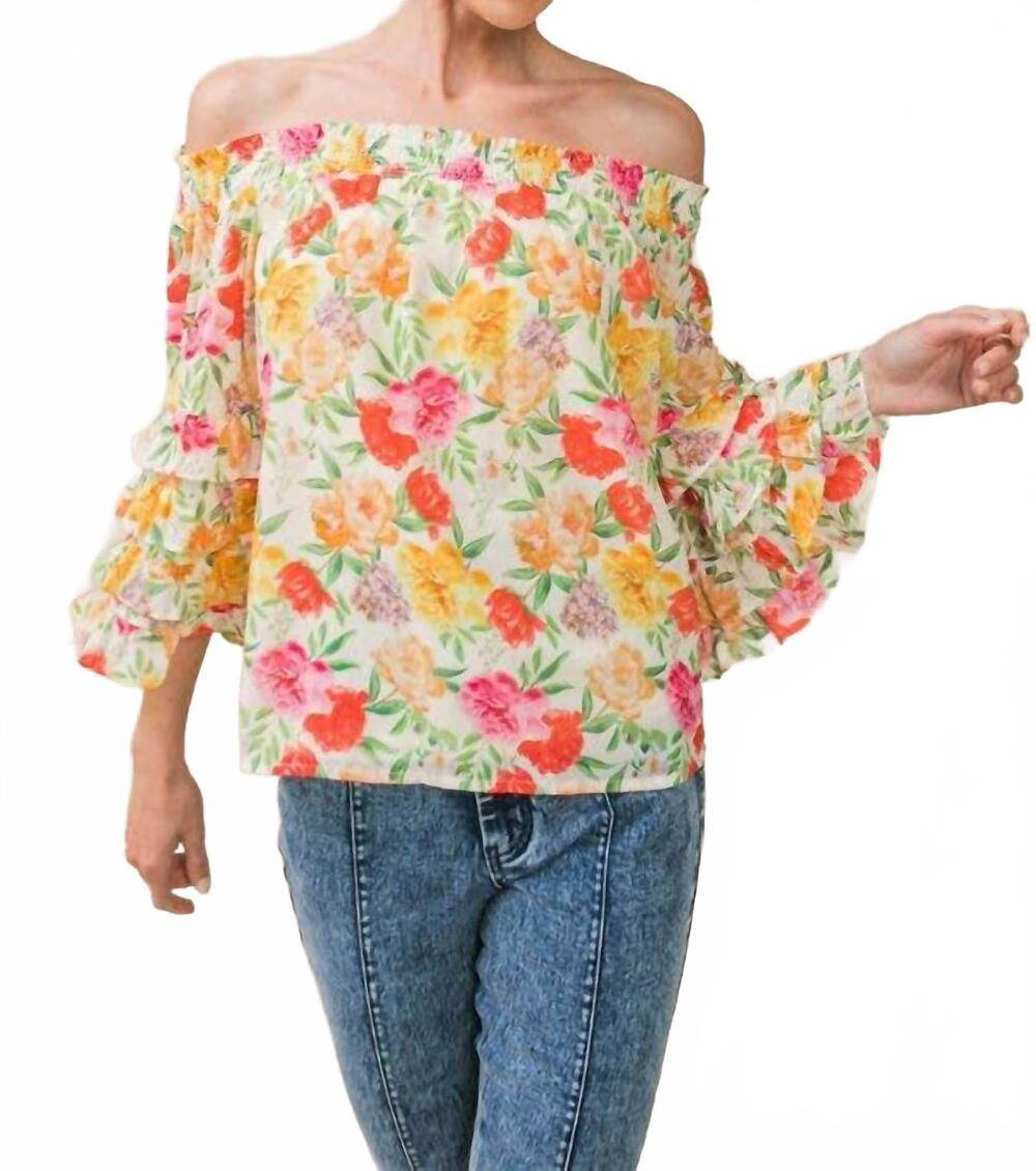 NEW FLYING TOMATO in bloom off the shoulder top in multi
